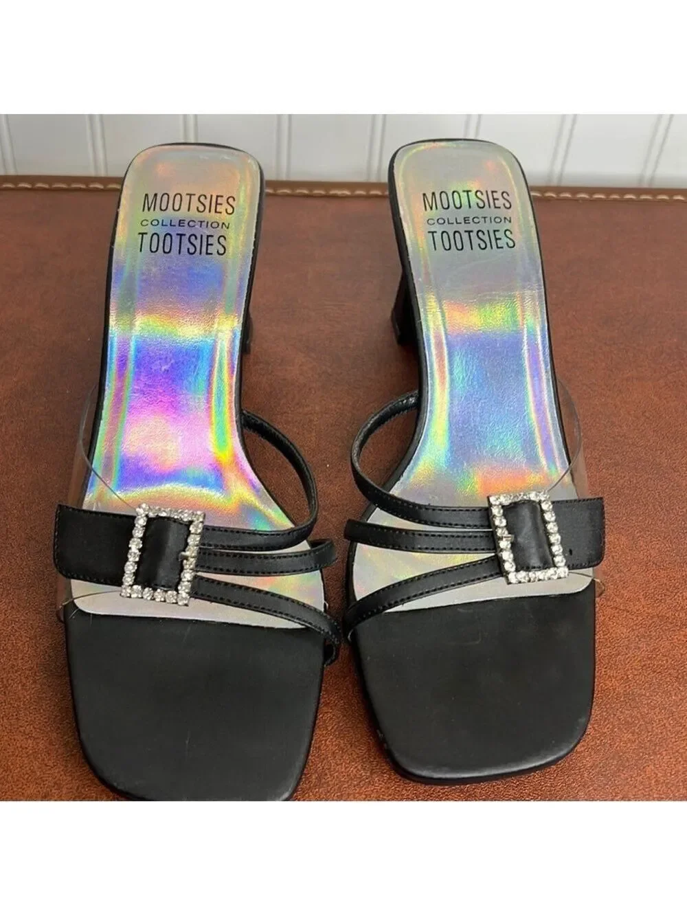 Mootsies Tootsies Holographic Heeled slides Size 6